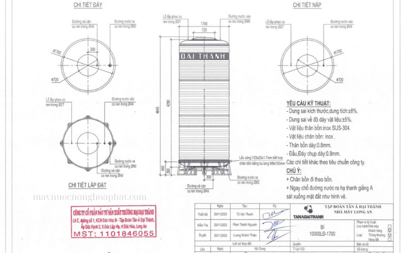 Bồn inox Đại Thành 10000 lít đứng 7 Bồn đứng 10000 lít ĐK 1700