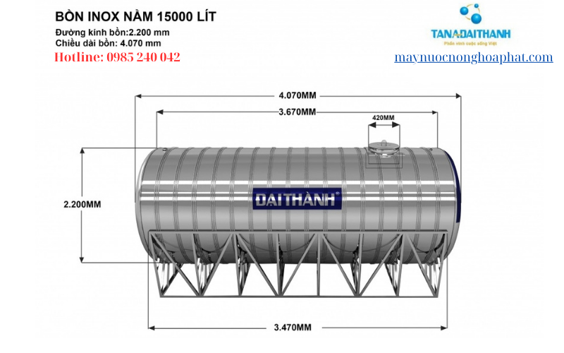 Bồn inox Đại Thành 15000 lít ngang 7 bồn inox đại thành 15000 lít ngang