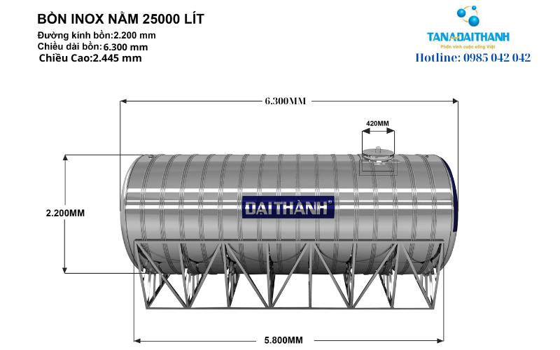 Bồn inox Đại Thành 25000 lít ngang 7 Bồn inox Đại Thành 25000 lít ngang