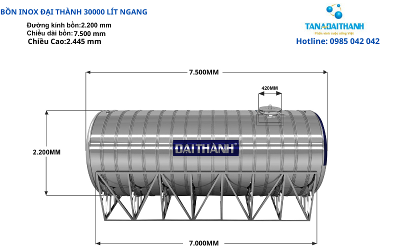 Bồn inox Đại Thành 30000 lít ngang 7 Bồn inox Đại Thành 30000 lít ngang