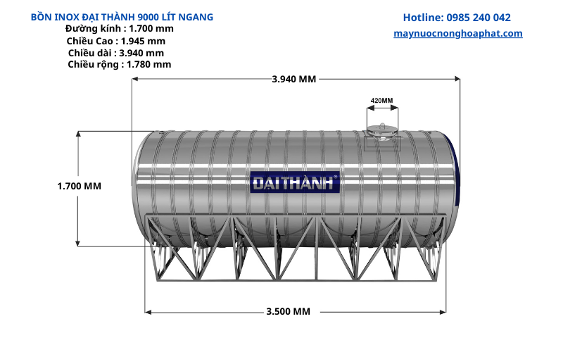 Bồn inox Đại Thành 9000 lít ngang 7 Bồn inox đại thành 9000 lít ngang