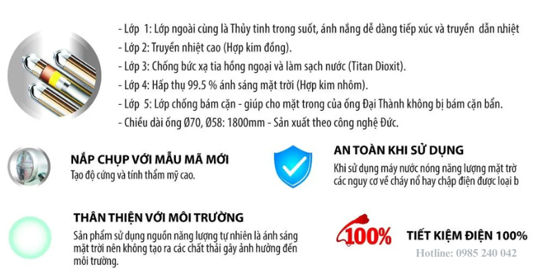 Máy nước nóng NLMT Đại Thành 360L F70 8 Máy nước nóng năng lượng mặt trời Đại Thành ống f58